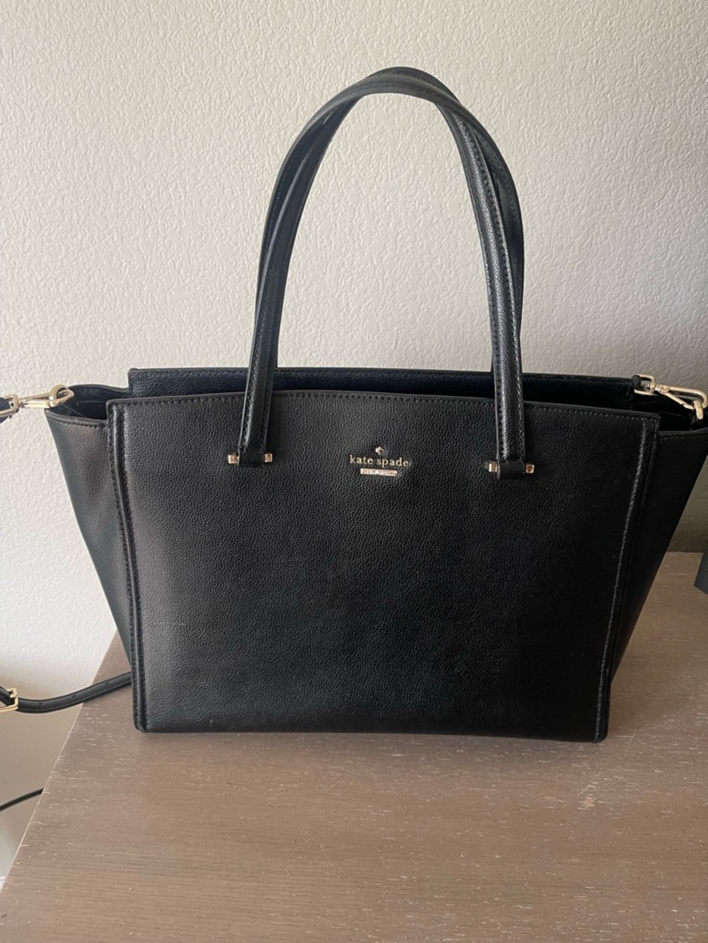 kate spade Black Structured Leather Tote with Top Handles